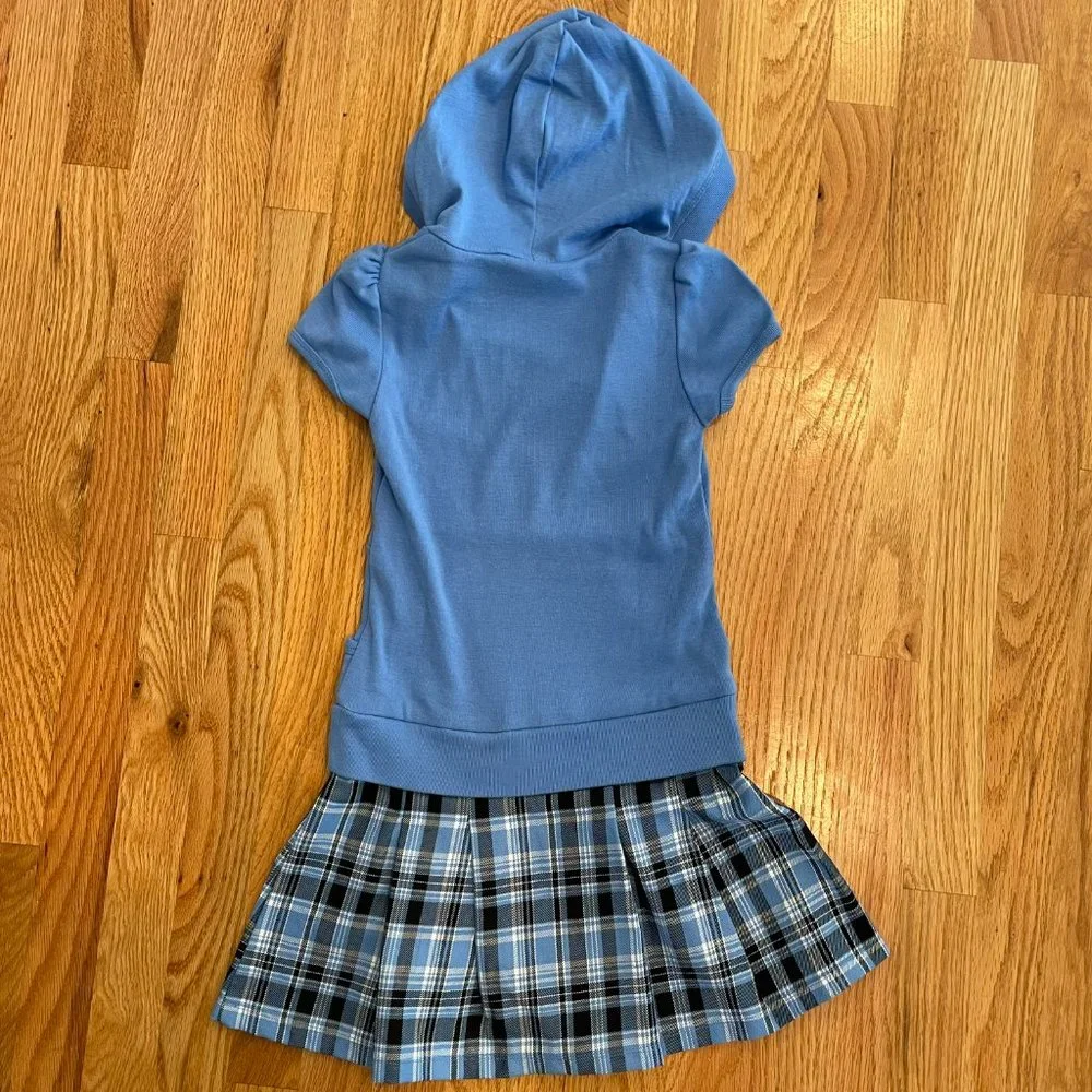 Faded Glory Originals Girls Blue Hoodie Plaid Short Sleeve Dress Size 7 NWT